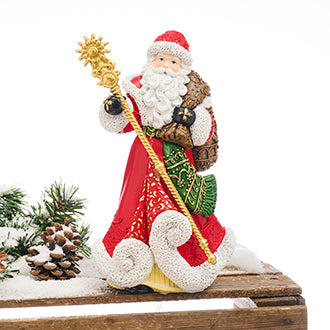 Santa Claus with gold-colored staff from Pobra, 25 cm high