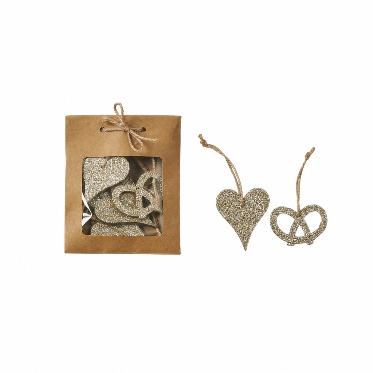 Wooden ornament with glitter and string
