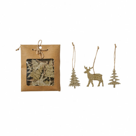 Wooden ornament with glitter and string