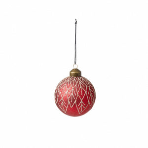 Red Christmas bauble with leaves or branches