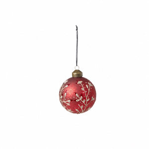 Red Christmas bauble with leaves or branches