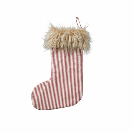 Striped Christmas stocking with faux fur trim