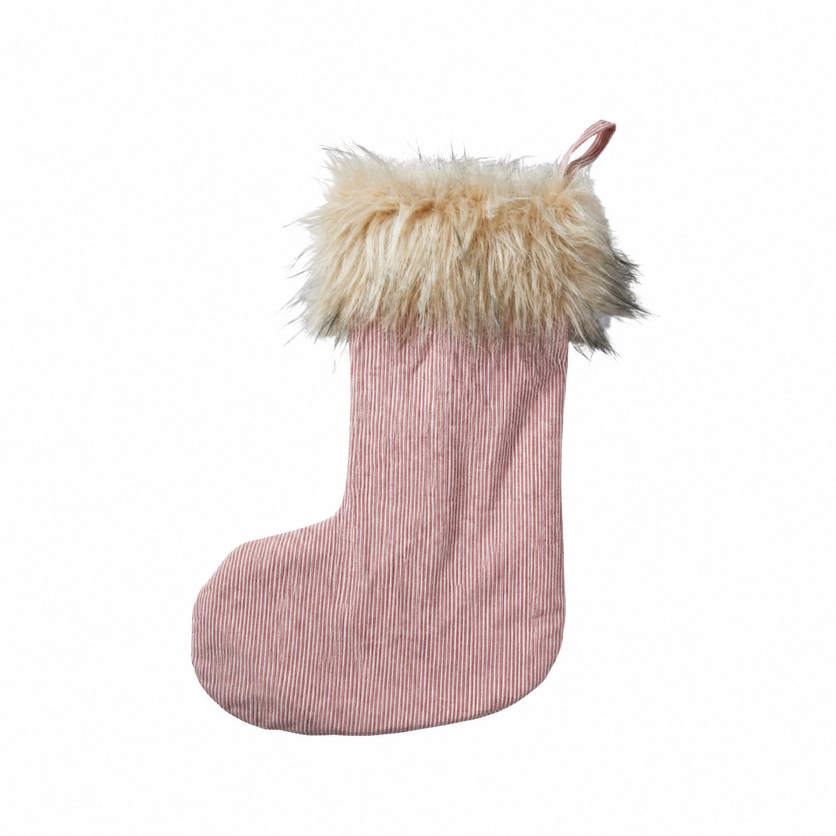 Striped Christmas stocking with faux fur trim