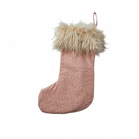 Striped Christmas stocking with faux fur trim