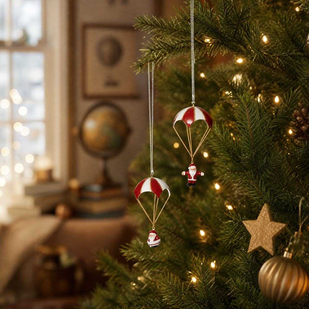 Santa Claus in a parachute