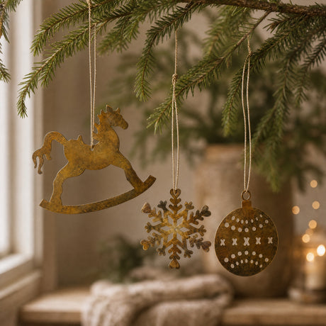 Christmas ornaments in gold-colored metal