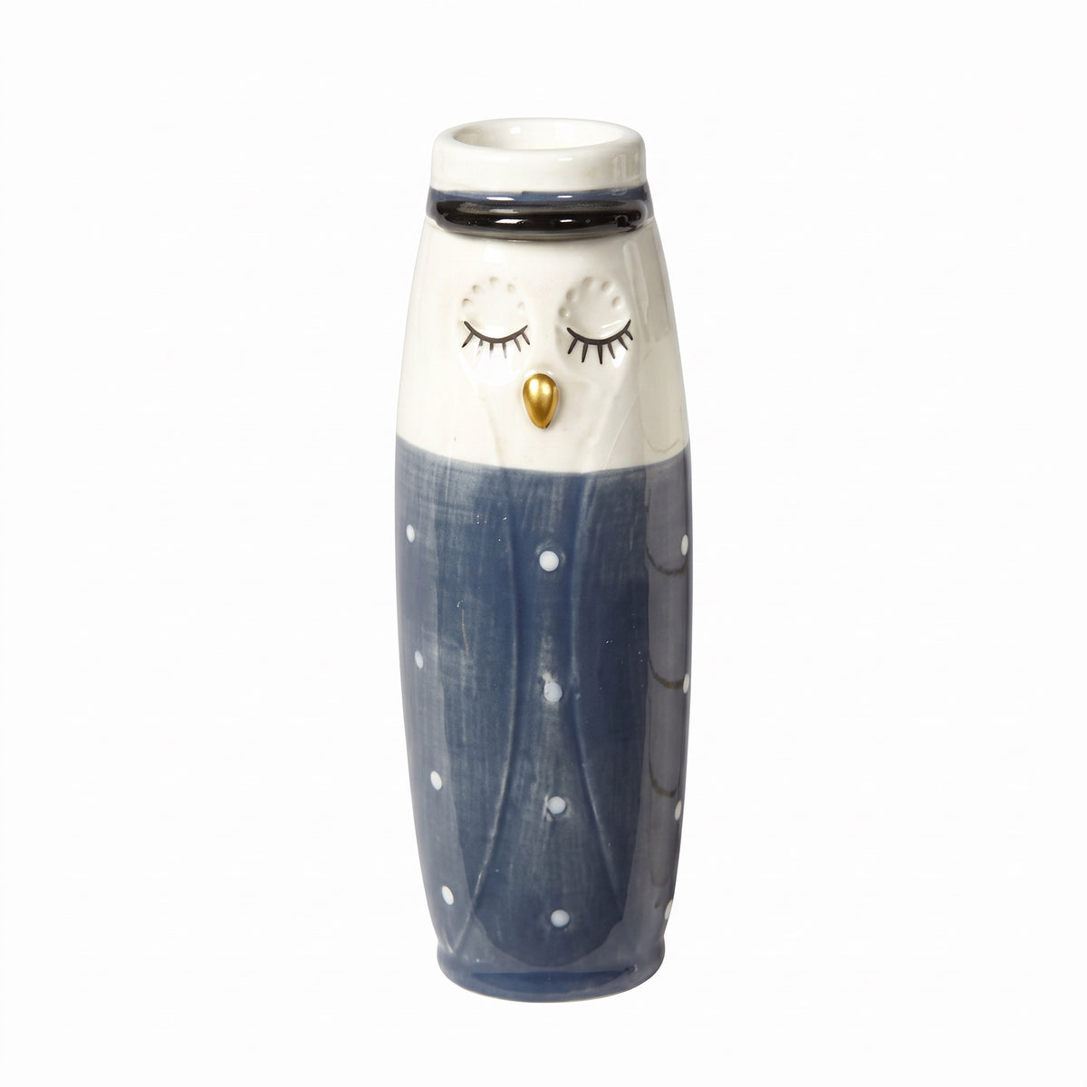 Vase owl student with blue hat