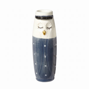 Vase owl student with blue hat