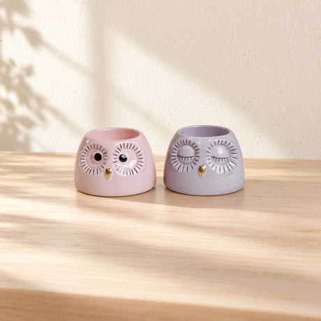 Tealight holder owl pink & purple