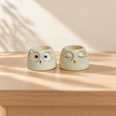 Tealight holder owl light yellow & yellow