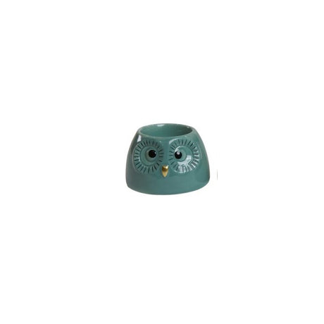 Tealight holder owl aqua & candle aqua