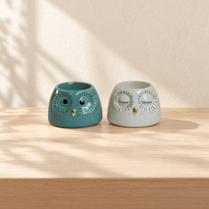 Tealight holder owl aqua & candle aqua