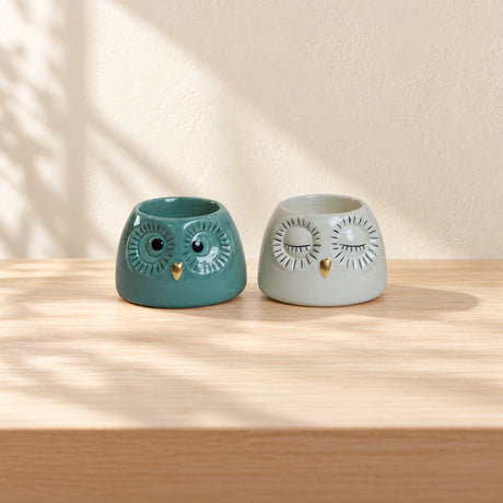 Tealight holder owl aqua & candle aqua