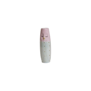 Vase Owl 17 cm high light aqua & pink