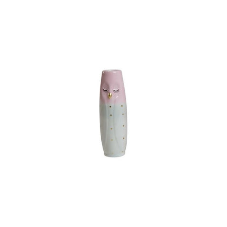 Vase Owl 17 cm high light aqua & pink