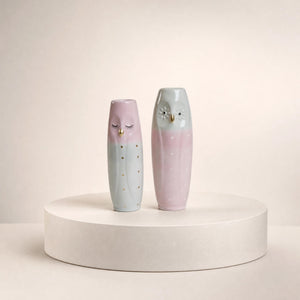 Vase Owl 17 cm high light aqua & pink
