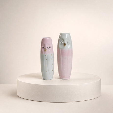 Vase Owl 17 cm high light aqua & pink