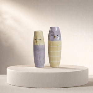 Vase Owl 17 cm high yellow & purple