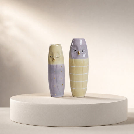 Vase Owl 17 cm high yellow & purple