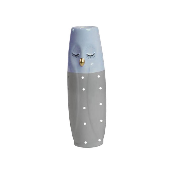 Vase Owl 17 cm high grey & light blue