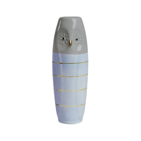 Vase Owl 17 cm high grey & light blue