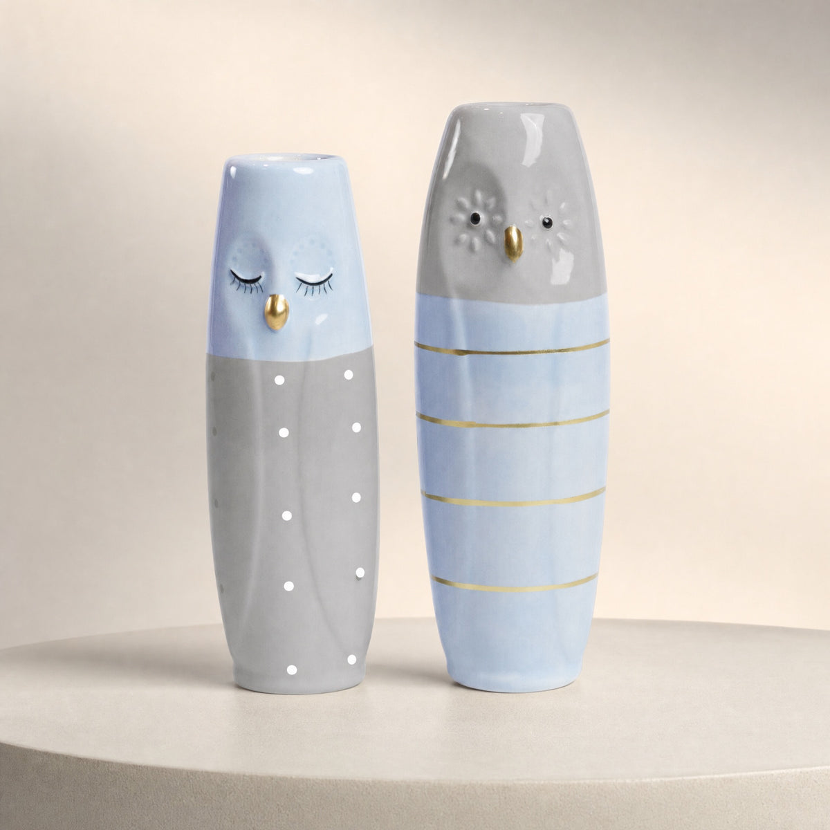Vase Owl 17 cm high grey & light blue
