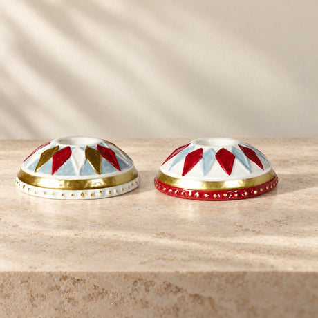 Candlestick with harlequin red white blue