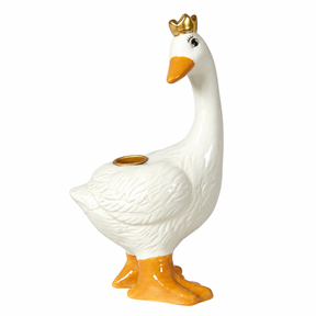 Crown-topped goose-shaped candlestick for taper candles with open eyes from Speedtsberg