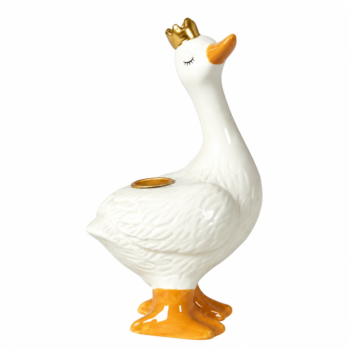Goose-shaped candlestick for candles with a crown and closed eyes from Speedtsberg
