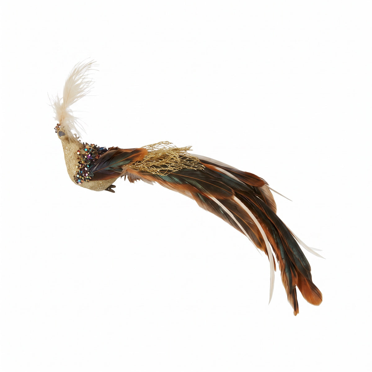 Peacock with feather tail on clip