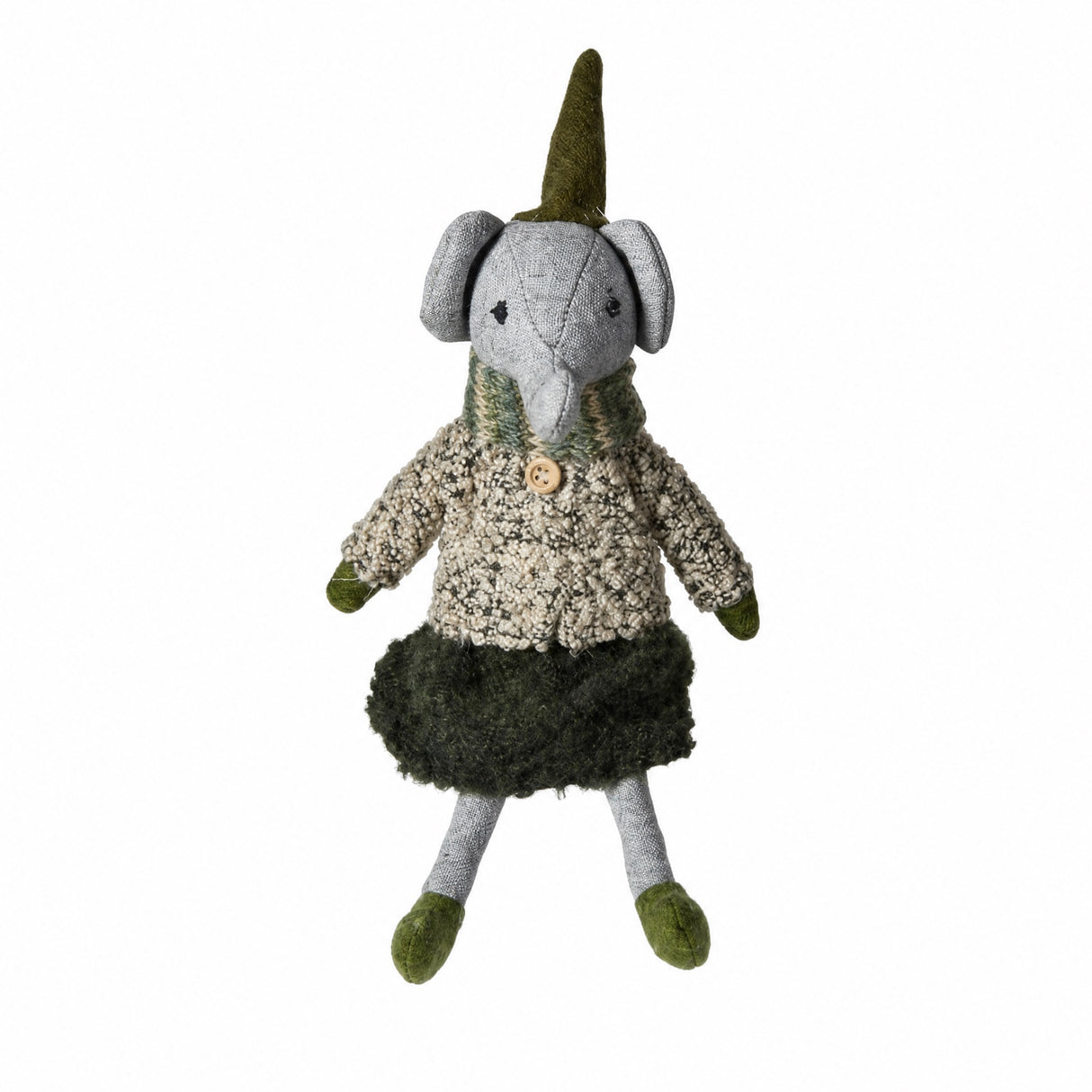 Elephant with gray-green clothes 22 cm tall