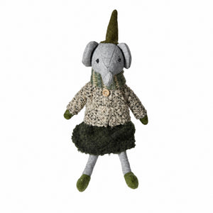 Elephant with gray-green clothes 22 cm tall