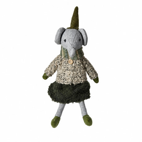 Elephant with gray-green clothes 22 cm tall