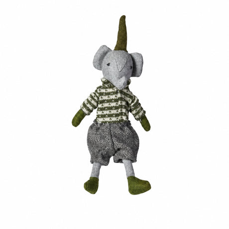 Elephant with gray-green clothes 22 cm tall