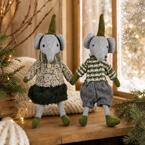 Elephant with gray-green clothes 22 cm tall