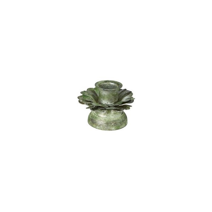Small candlestick with leaves 5 cm high antique green