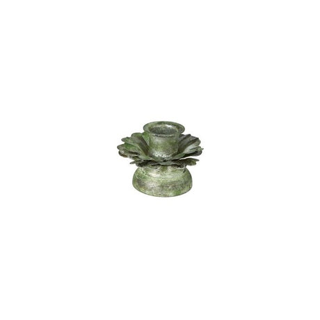 Small candlestick with leaves 5 cm high antique green