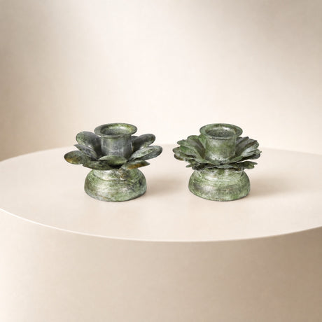 Small candlestick with leaves 5 cm high antique green