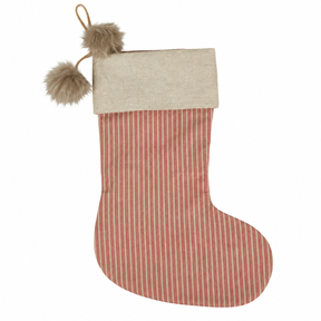 Fabric Christmas stocking with wide linen-colored and red stripes from Speedtsberg