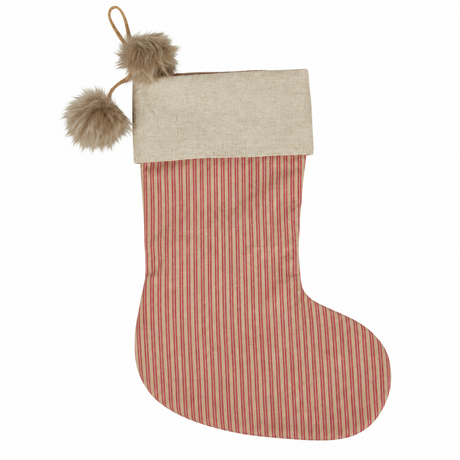 Fabric Christmas stocking with wide linen-colored and red stripes from Speedtsberg