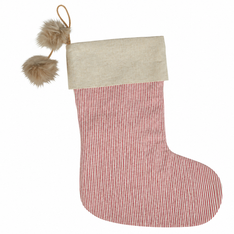 Fabric Christmas stocking with white and red milk-boy stripes from Speedtsberg