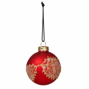 Glass Christmas bauble with large leaf pattern from Speedtsberg in a matte red hue