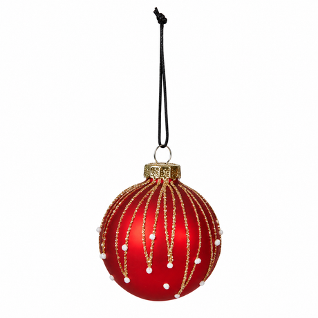 Matte red glass Christmas bauble by Speedtsberg with narrow leaves falling from the top