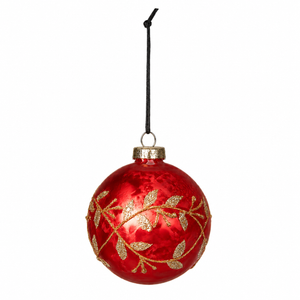 Matte red glass Christmas bauble with leaf garland from Speedtsberg