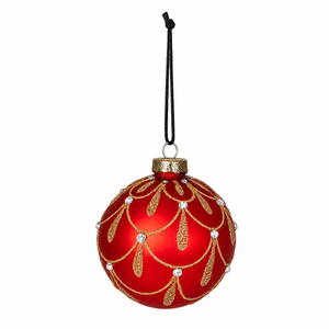 Red matte glass Christmas bauble with garland from Speedtsberg