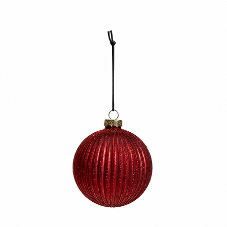 Glass Christmas bauble with matte red narrow vertical ridges from Speedtsberg