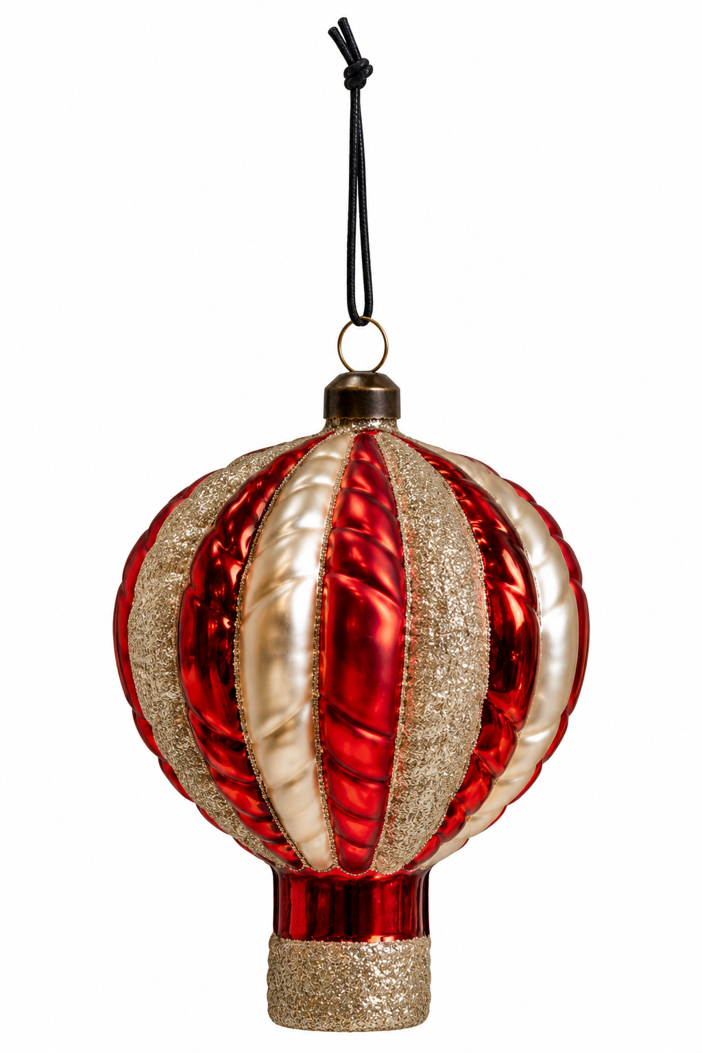 Balloon Christmas tree ornament in red and gold with vertical stripes and glitter from Speedtsberg, 12 cm high