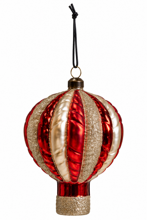 Balloon Christmas tree ornament in red and gold with vertical stripes and glitter from Speedtsberg, 12 cm high