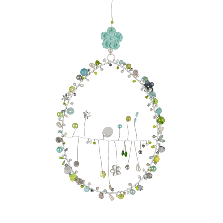 Påskeæg med perler 20 cm højt blåt