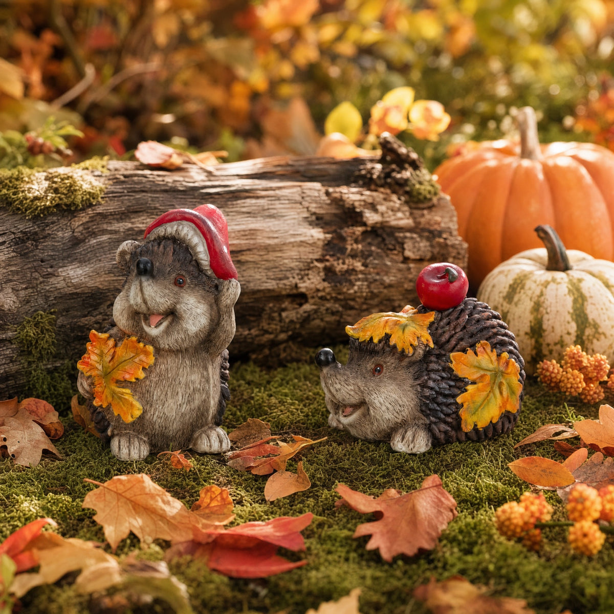Hedgehog with autumn leaves